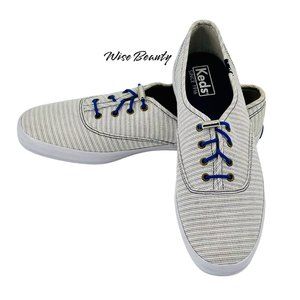 Keds Classic Stripe Women's Sneaker Size 9 Casual Shoe White Blue Canvas